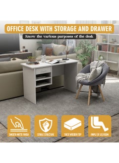 RIGID Wooden Office Desk with 1 Drawer & 2 Shelves Beige 75x120x60cm  - Image 5
