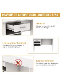 RIGID Wooden Office Desk with 1 Drawer & 2 Shelves Beige 75x120x60cm  - Image 4