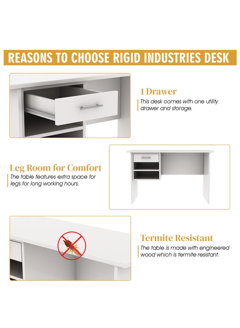 RIGID Wooden Office Desk with 1 Drawer & 2 Shelves Beige 75x120x60cm  - Image 4