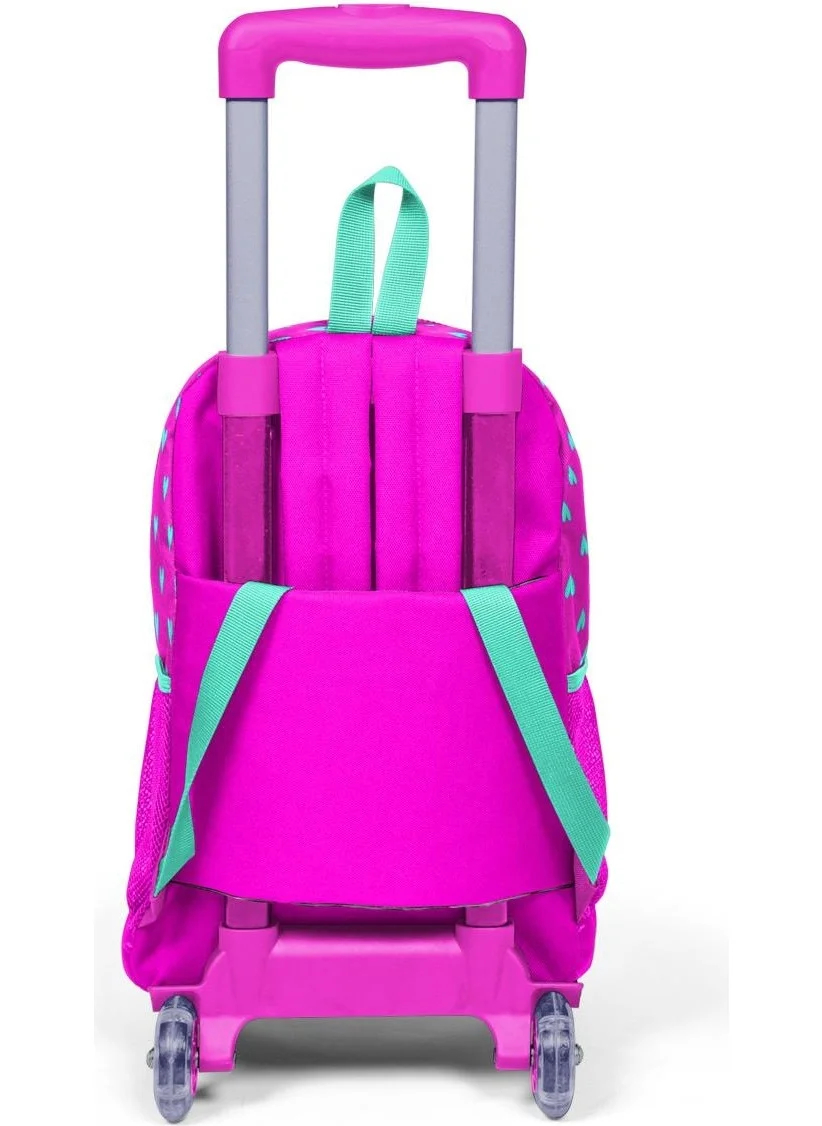 كورال هاي Kids Neon Pink Water Green Heart Patterned Trolley 2-Piece Bag Set SET0223133
