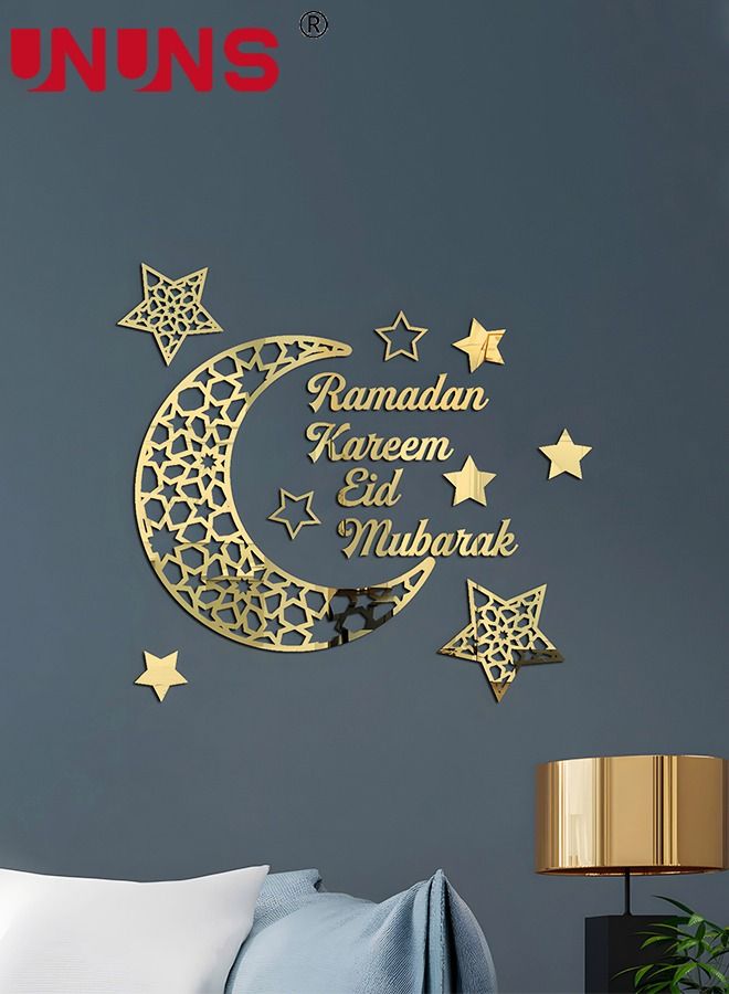 UNUNS 3D Acrylic Mirror Wall Stickers,Moon And Star Acrylic Mirror Sticker,Self-adhesive DIY Wall Decoration Gold - Image 5