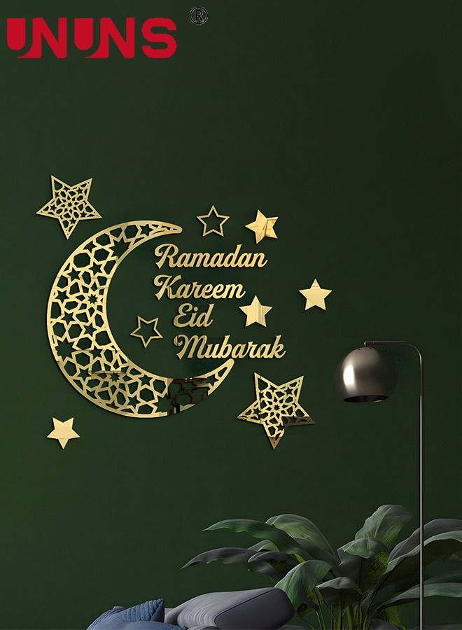 UNUNS 3D Acrylic Mirror Wall Stickers,Moon And Star Acrylic Mirror Sticker,Self-adhesive DIY Wall Decoration Gold - Image 4