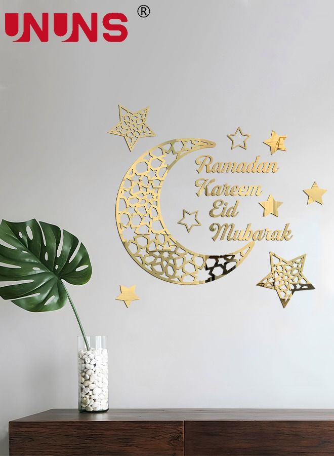 UNUNS 3D Acrylic Mirror Wall Stickers,Moon And Star Acrylic Mirror Sticker,Self-adhesive DIY Wall Decoration Gold - Image 3