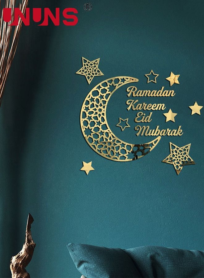 UNUNS 3D Acrylic Mirror Wall Stickers,Moon And Star Acrylic Mirror Sticker,Self-adhesive DIY Wall Decoration Gold - Image 1