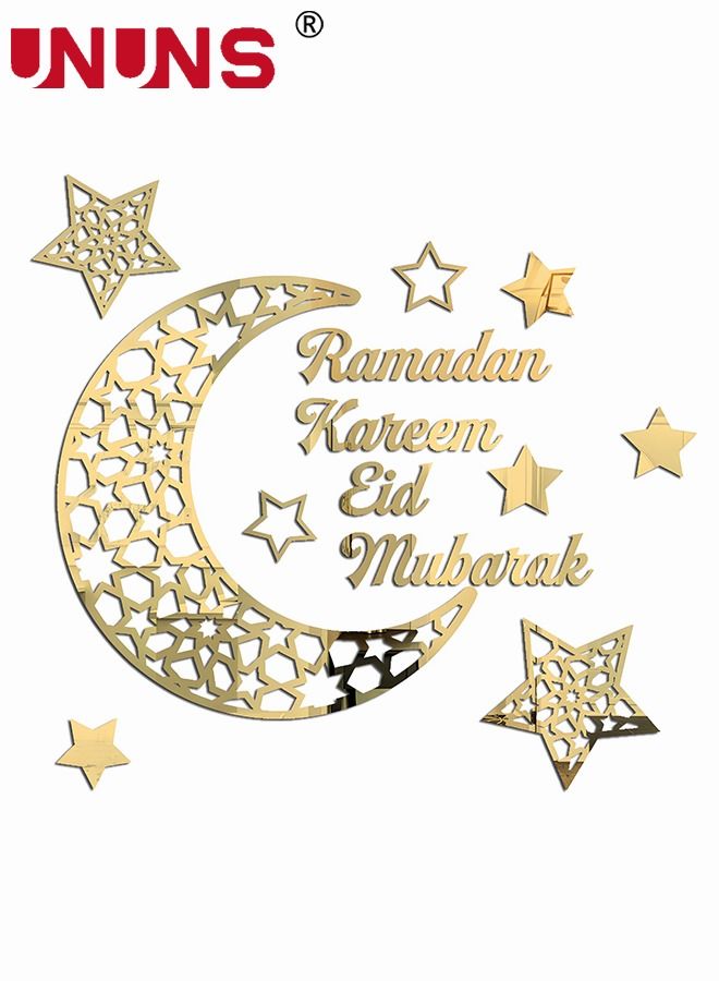 UNUNS 3D Acrylic Mirror Wall Stickers,Moon And Star Acrylic Mirror Sticker,Self-adhesive DIY Wall Decoration Gold - Image 2