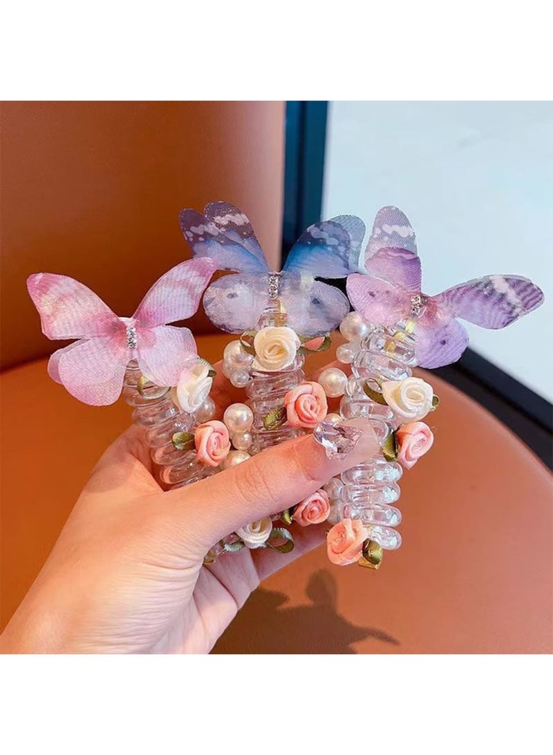 SOLARAE Braided Hair Ties, 4 Pcs Butterfly Spiral Hair Bands, Braided Telephone Scrunchies, Stretchy Ponytail Holders, Bubble Braid Accessories, Multi Color No Crease Elastic Coils - Image 2