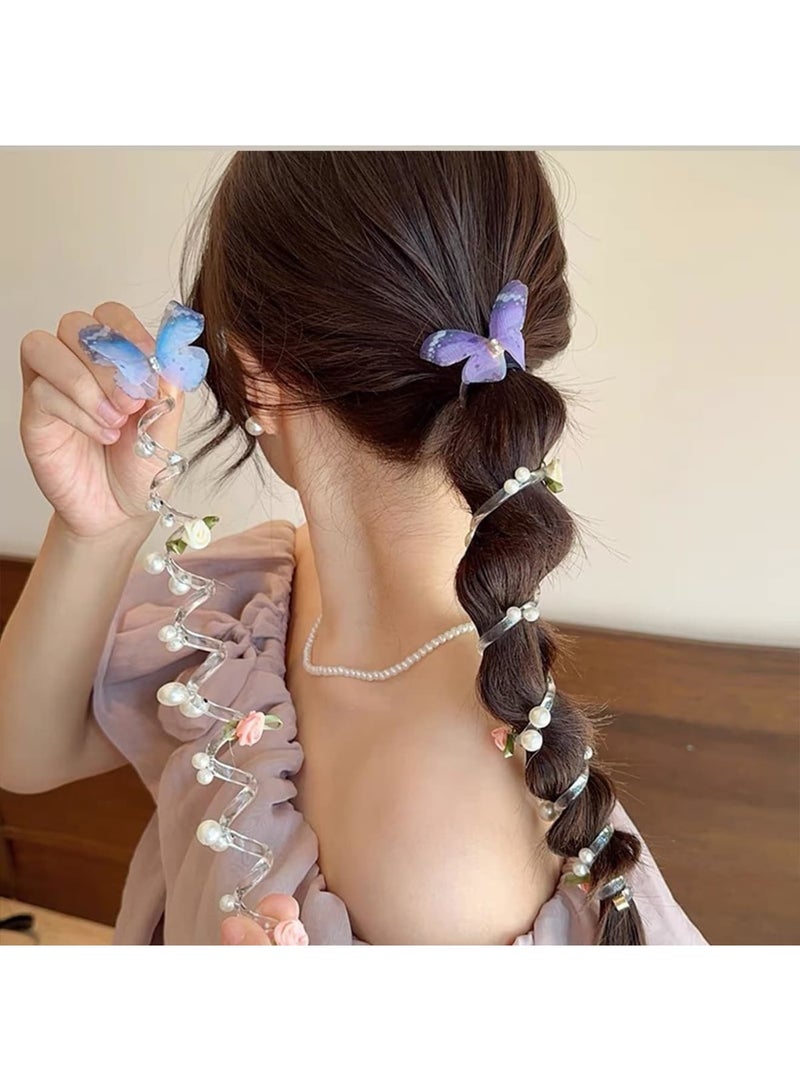 SOLARAE Braided Hair Ties, 4 Pcs Butterfly Spiral Hair Bands, Braided Telephone Scrunchies, Stretchy Ponytail Holders, Bubble Braid Accessories, Multi Color No Crease Elastic Coils - Image 3