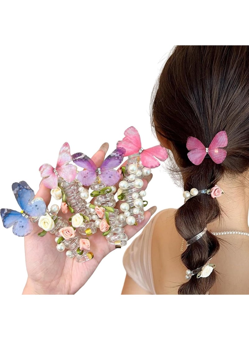 SOLARAE Braided Hair Ties, 4 Pcs Butterfly Spiral Hair Bands, Braided Telephone Scrunchies, Stretchy Ponytail Holders, Bubble Braid Accessories, Multi Color No Crease Elastic Coils - Image 1