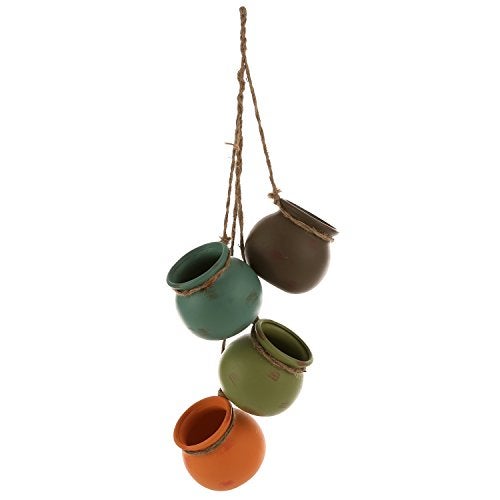 MyGift Dangling Southwest Desert Color Ceramic 4 Pot Set, Wall or Ceiling Mount Hanging Mini Flower Planters - Image 2