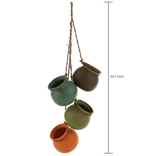MyGift Dangling Southwest Desert Color Ceramic 4 Pot Set, Wall or Ceiling Mount Hanging Mini Flower Planters - Image 5