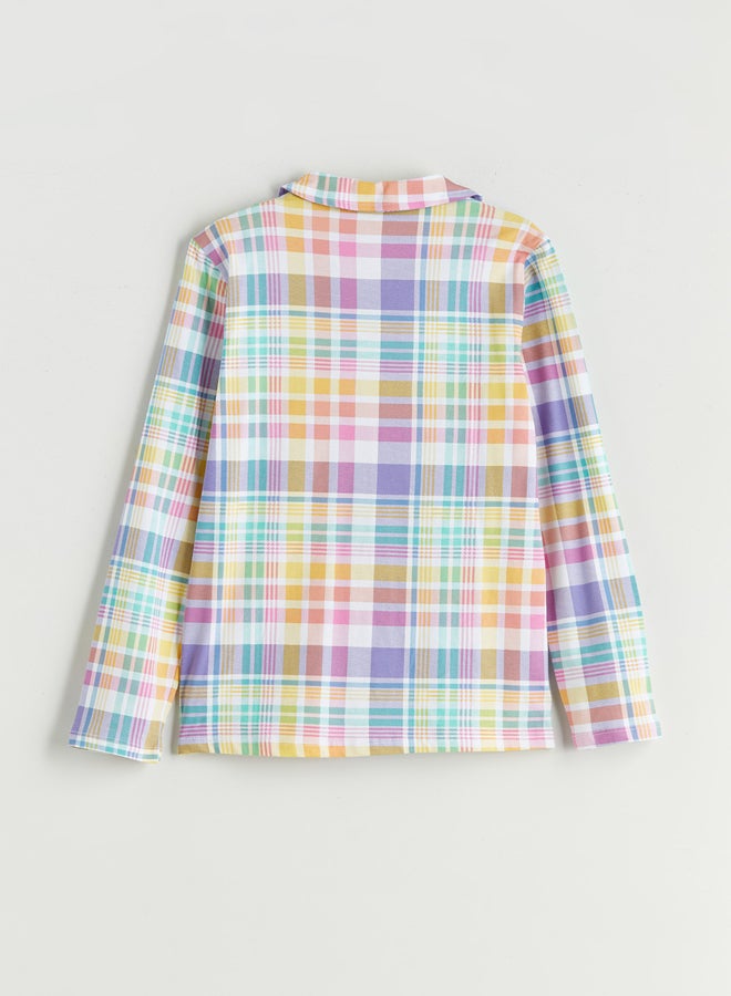 ال سي وايكيكي ياقة رقبة منقوشة للفتيات' كم طويل مجموعة بيجامة - Image 3