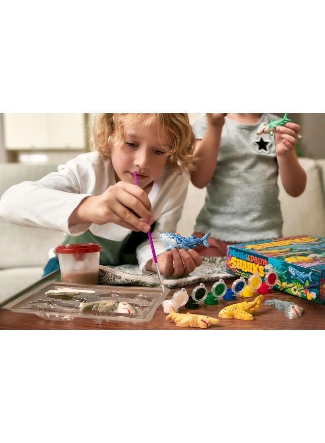 4M Mould & Paint Sharks Kit – DIY Plaster Shark Magnets & Badges for Kids Ages 5+ | Cast and Paint 7 Shark Figures with Multicolored Paints, Magnets & Pins | Educational & Fun STEM Craft / Model 00-04785 - Image 2