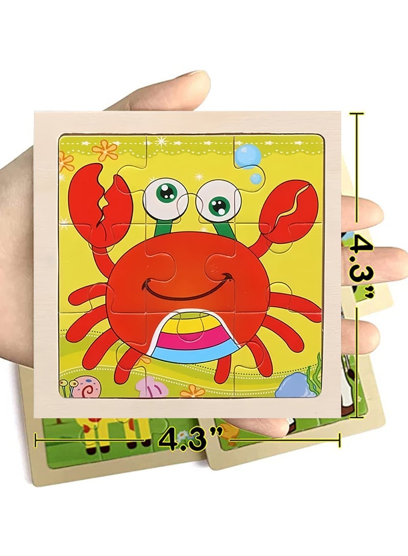 Mr. Penda 4 Pack Animal Jigsaw Puzzles Set, Wooden Toddlers Puzzles Toys for Kids Ages 1-5, Preschool Learning Toys Boys Girls Gifts (Lion, Crab, Dinosaur, Ambulance Bus) - Image 2