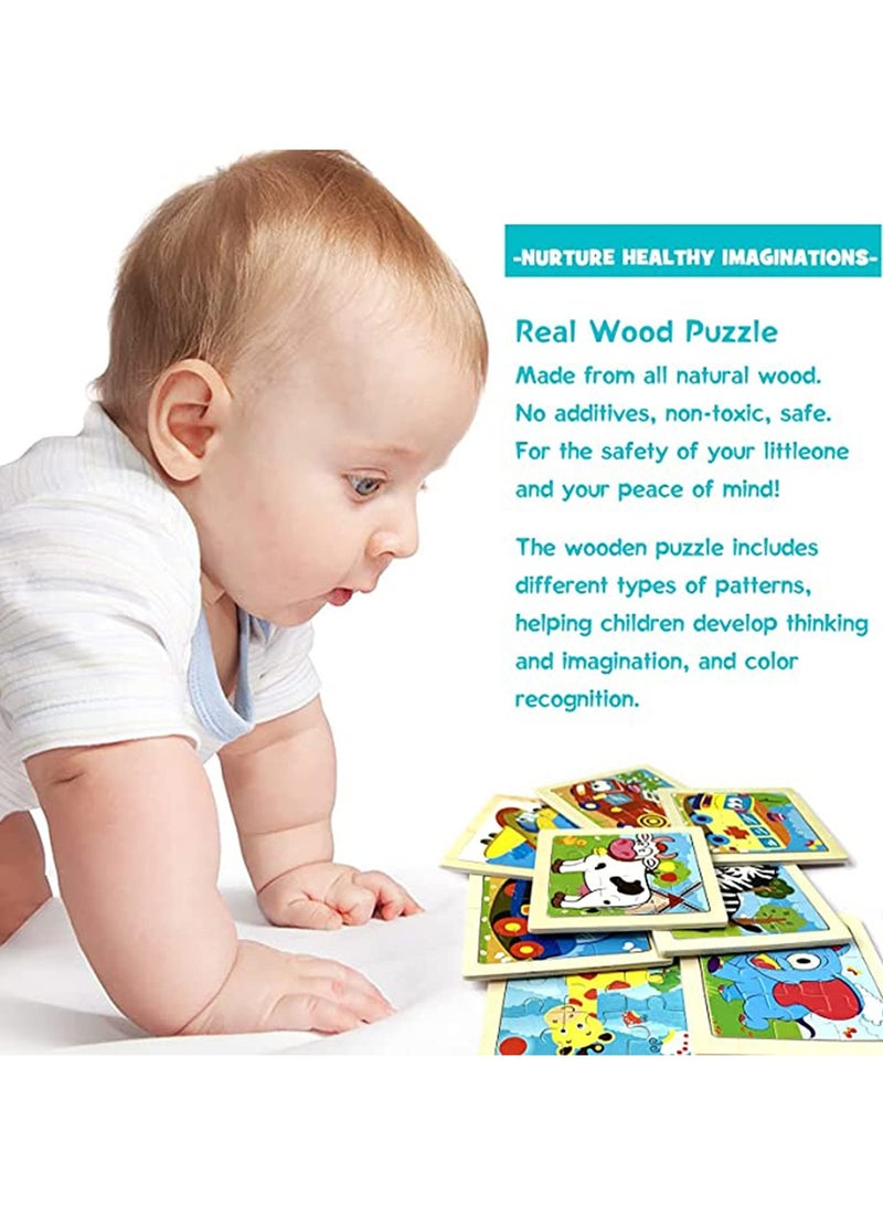 Mr. Penda 4 Pack Animal Jigsaw Puzzles Set, Wooden Toddlers Puzzles Toys for Kids Ages 1-5, Preschool Learning Toys Boys Girls Gifts (Lion, Crab, Dinosaur, Ambulance Bus) - Image 4