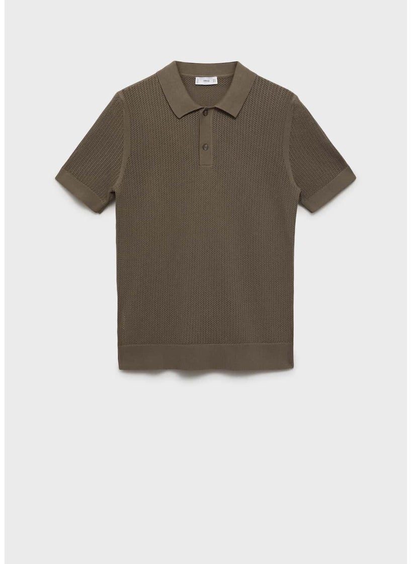 Mango Man Openwork Knitted  Polo Shirt  - Image 5
