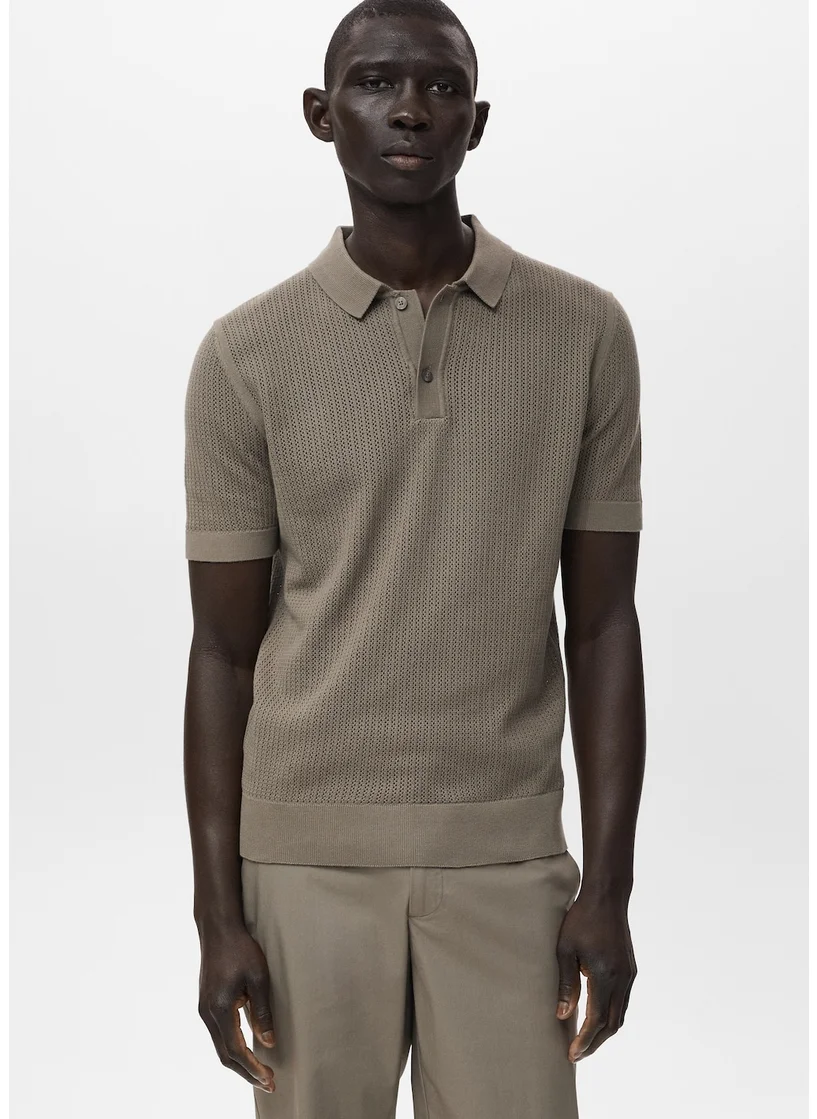 Mango Man Openwork Knitted  Polo Shirt