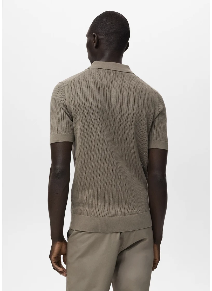 Mango Man Openwork Knitted  Polo Shirt