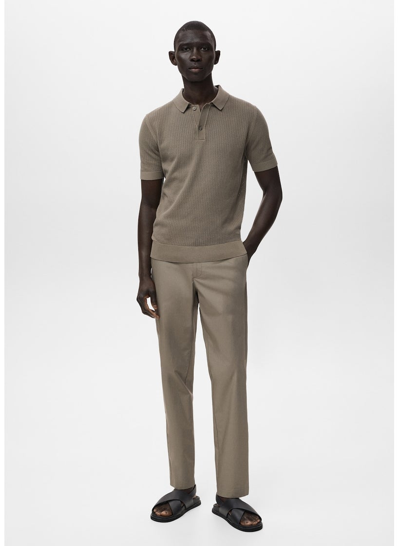 Mango Man Openwork Knitted  Polo Shirt  - Image 4