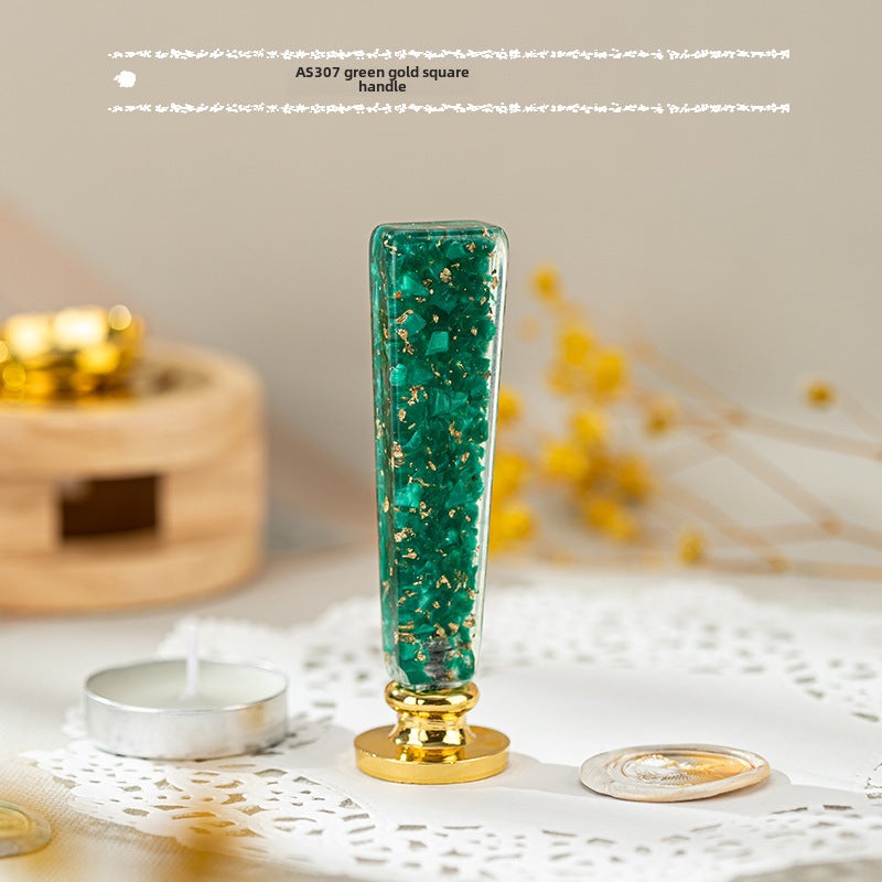 Vintage Magic Academy Wax Seal Handle AS307 Green Gold square handle (excluding seal head) 