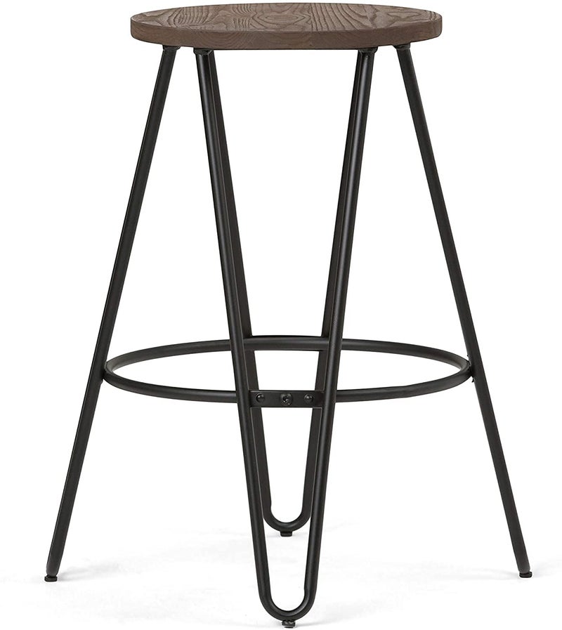 INDIAN DECOR RW125 Counter Height Stool 24 inch Cocoa Brown and Black Metal and Elm Wood Round Backless for The Kitchen and Dining Room IndustriaL - Image 3