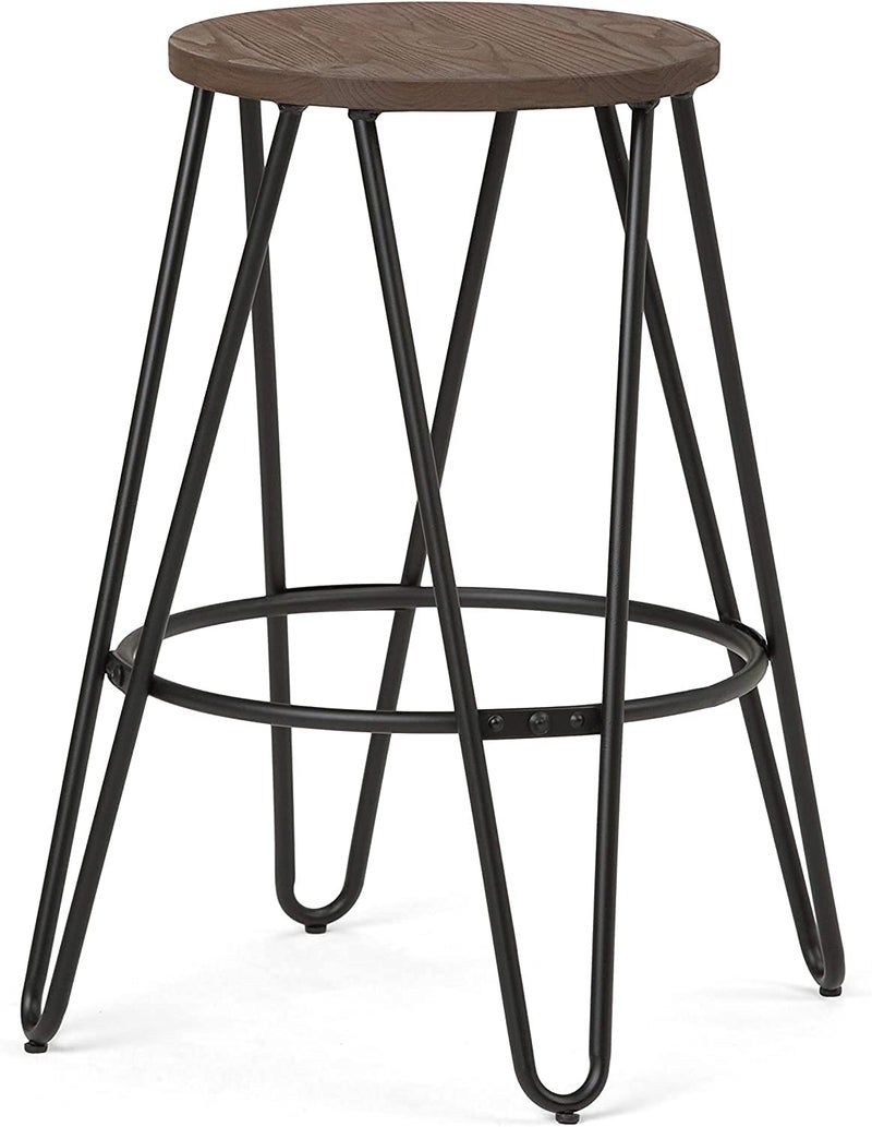 INDIAN DECOR RW125 Counter Height Stool 24 inch Cocoa Brown and Black Metal and Elm Wood Round Backless for The Kitchen and Dining Room IndustriaL - Image 1