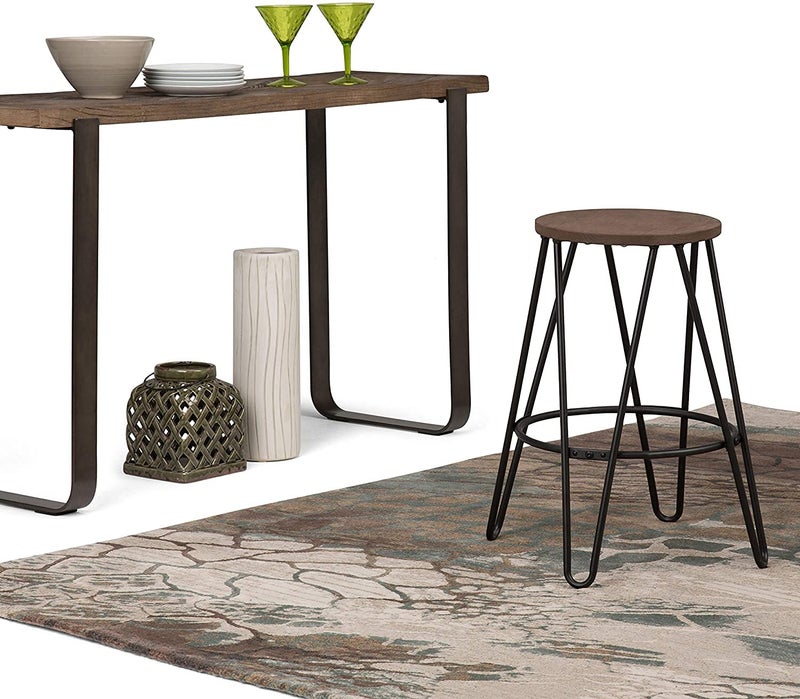 INDIAN DECOR RW125 Counter Height Stool 24 inch Cocoa Brown and Black Metal and Elm Wood Round Backless for The Kitchen and Dining Room IndustriaL - Image 2