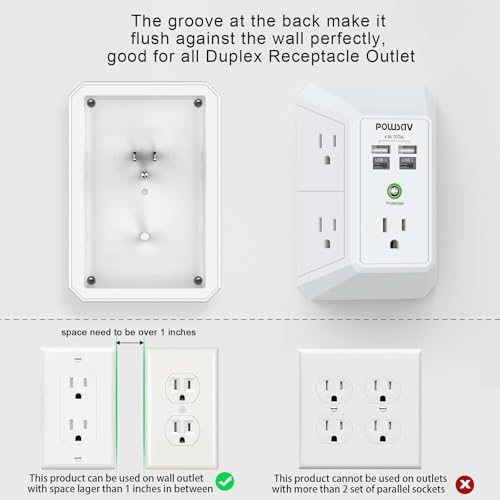 POWSAV 5-Outlet Power Strip with 4 USB Ports - Surge Protector for Home, Office, School - ETL Listed - Image 4