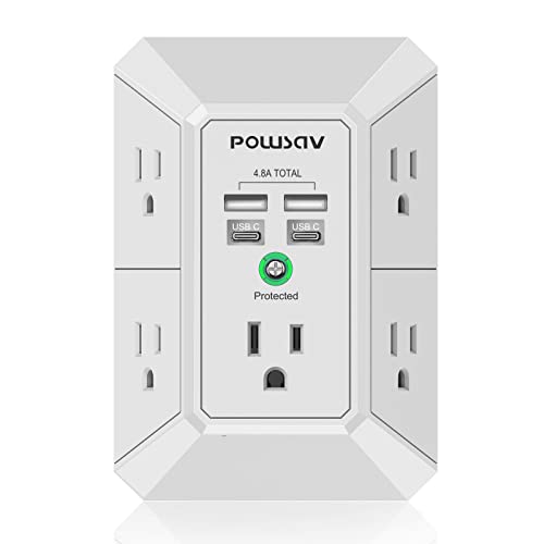 POWSAV 5-Outlet Power Strip with 4 USB Ports - Surge Protector for Home, Office, School - ETL Listed - Image 1