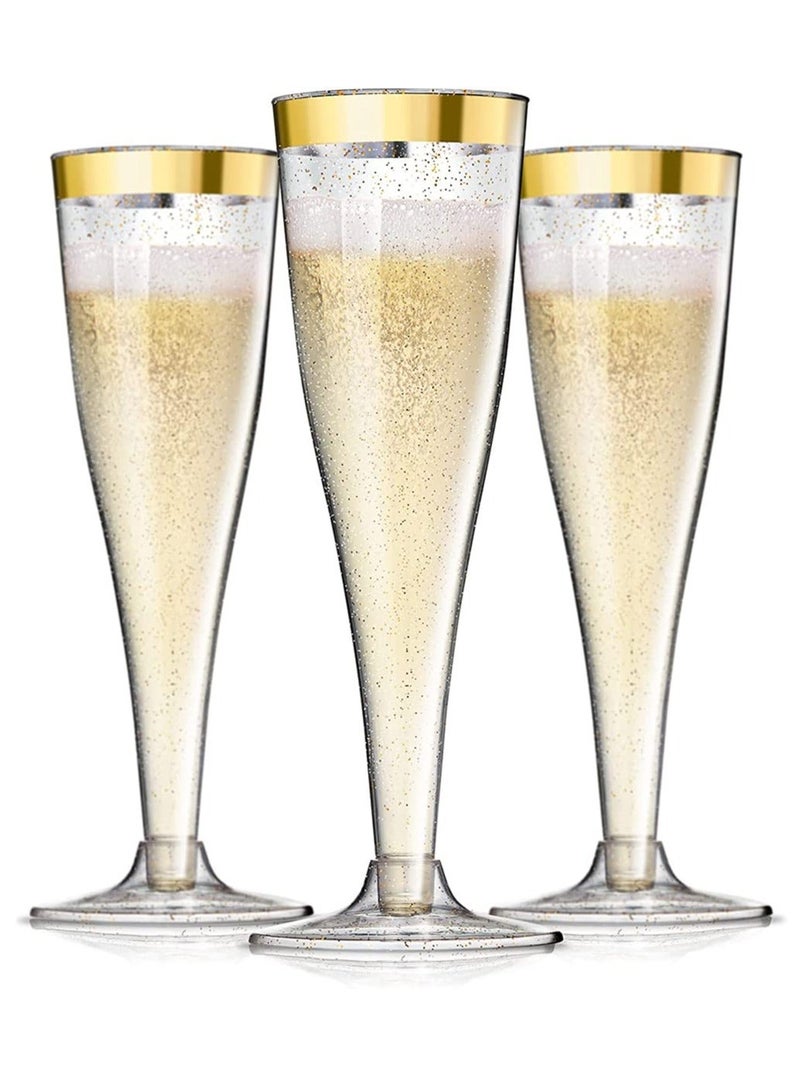 Plastic Champagne Flutes Gold Glitter Plastic Cups 6.5 OZ Clear Plastic Cups Tumblers, Fancy Disposable Hard Plastic Cups with Gold Glitter, Premium Wedding Cups Elegant Party Cups Gold 6PCS - Image 1