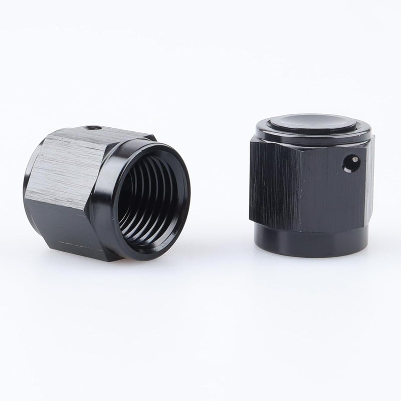 AC PERFORMANCE -6 AN Female Flare Cap Port Plug Block Fitting Adapter Aluminum Black, Pack of 2 - Image 1