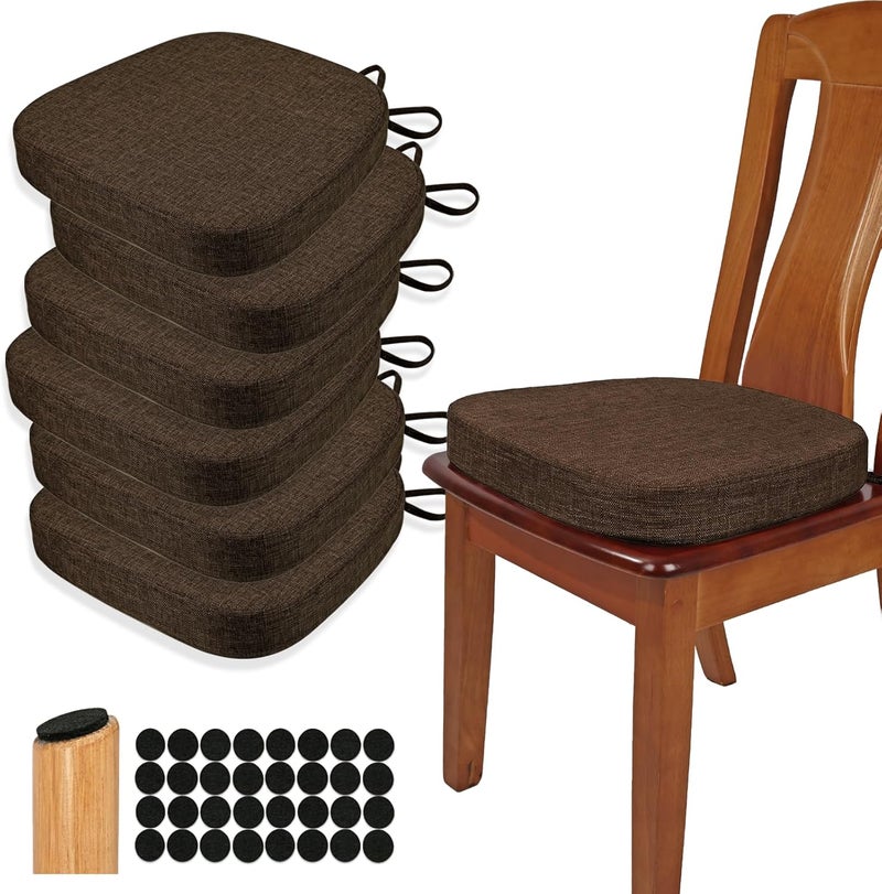 BUYUE Thickened 25 Dining Chair Cushions Set of 6 UShape High Density Foam Comfortable Chair Pads for Kitchen Slip Resistant Indoor Seat Cushions 6 PCS Chocolate - Image 1