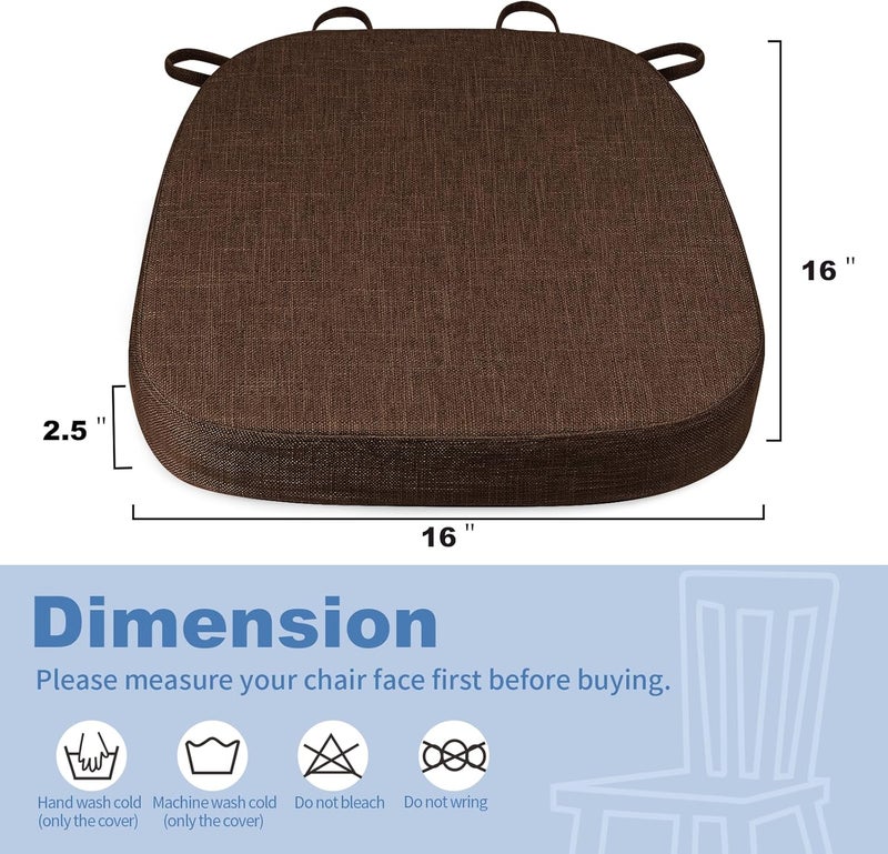 BUYUE Thickened 25 Dining Chair Cushions Set of 6 UShape High Density Foam Comfortable Chair Pads for Kitchen Slip Resistant Indoor Seat Cushions 6 PCS Chocolate - Image 3