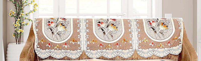 HOMECROWN Polyester Cotton Blend Floral Net Fabric 3 Seater Sofa Cover Brown Color - Image 5