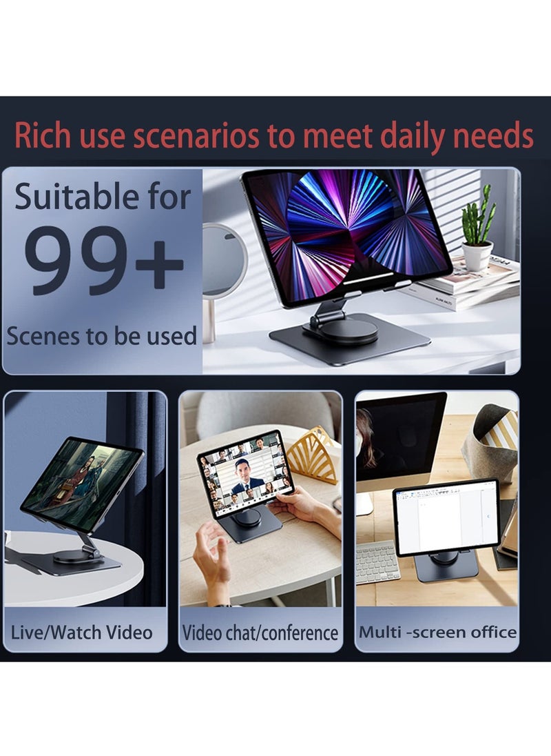 360 Rotating Tablet Stand, Adjustable Swivel Holder for iPad Pro, Air, Mini, MacBook Laptop, Durable Carbon Alloy