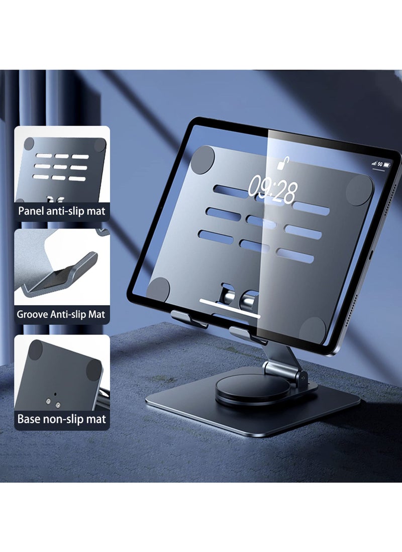 360 Rotating Tablet Stand, Adjustable Swivel Holder for iPad Pro, Air, Mini, MacBook Laptop, Durable Carbon Alloy
