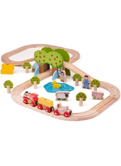 Bigjigs Rail Bigjigs Rail, Farm Animals Wooden Train Set, Wooden Toys, 44 Piece Train Set, Wooden Train Track, Farm Toys, Wooden Toys for 3 Year Olds, Farm Set  - Image 2