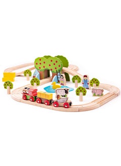 Bigjigs Rail Bigjigs Rail, Farm Animals Wooden Train Set, Wooden Toys, 44 Piece Train Set, Wooden Train Track, Farm Toys, Wooden Toys for 3 Year Olds, Farm Set  - Image 1