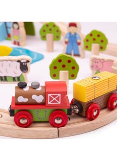 Bigjigs Rail Bigjigs Rail, Farm Animals Wooden Train Set, Wooden Toys, 44 Piece Train Set, Wooden Train Track, Farm Toys, Wooden Toys for 3 Year Olds, Farm Set  - Image 3