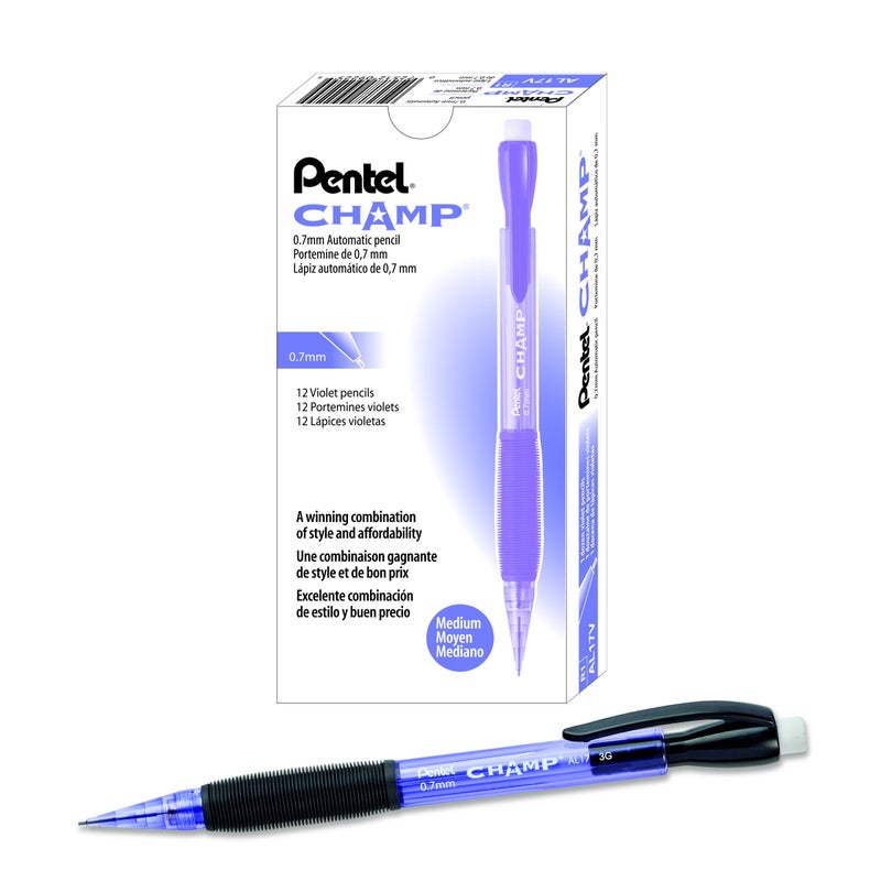 Pentel CHAMP Mechanical Pencil, (0.7mm), Violet Barrel, Box of 12 (AL17V) - Image 1