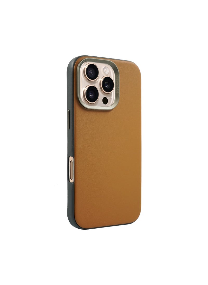 A-CASE - A-Case itsmycase Series Kilyos Made of Lychee Pattern Genuine Leather Case Protection Premium Quality Precise cutouts Compatible with wireless charging For iPhone 16 Pro Max Series - Brown - Image 1