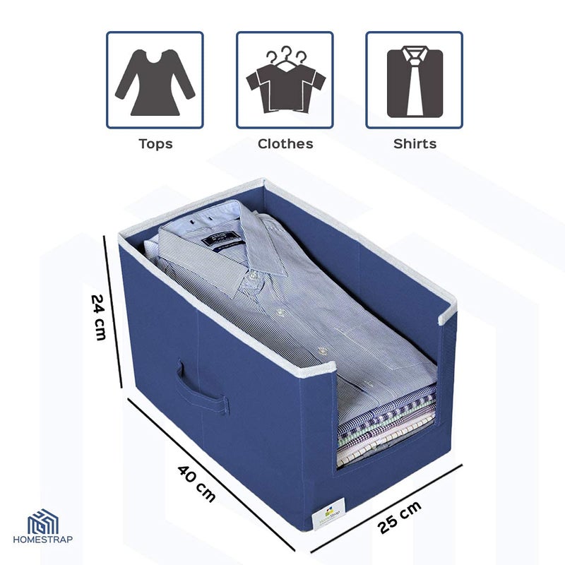Homestrap Set Of 2 Non Woven Shirt StackerCloth Storage Foldable Wardrobecloset Organizer With Handle For Tshirts Shirts Clothes Navy Blue - Image 2