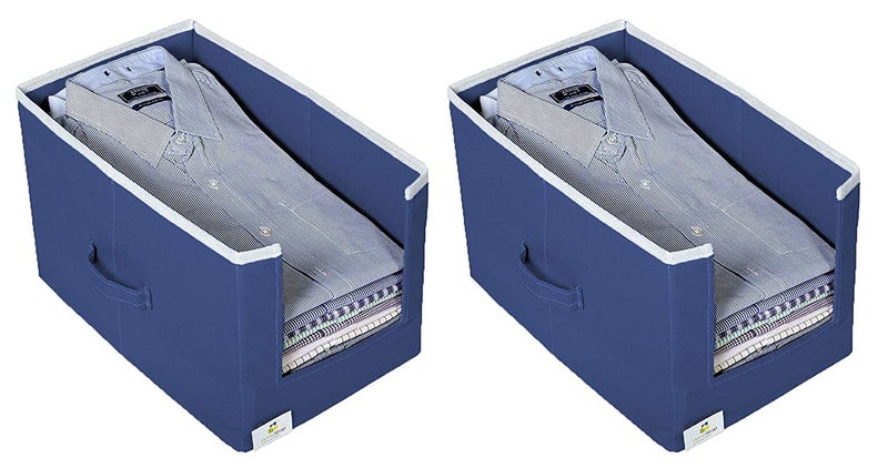 Homestrap Set Of 2 Non Woven Shirt StackerCloth Storage Foldable Wardrobecloset Organizer With Handle For Tshirts Shirts Clothes Navy Blue - Image 1