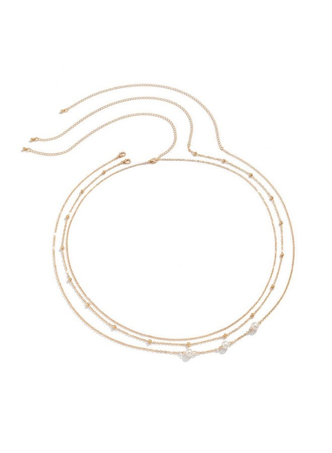 Aaishwarya Golden Thin Metallic Layered Waist Chain with Pearl (Pack of 3) | Kamarband, Hip Chains For Women And Girls | Stylish Beach Accessory | Pearls Jewelry - Image 1