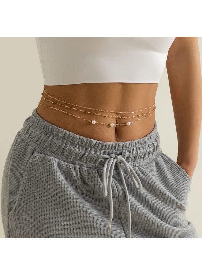Aaishwarya Golden Thin Metallic Layered Waist Chain with Pearl (Pack of 3) | Kamarband, Hip Chains For Women And Girls | Stylish Beach Accessory | Pearls Jewelry - Image 2