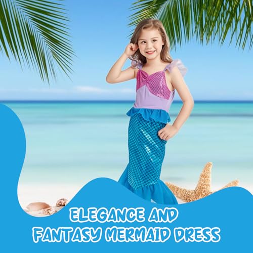 PATPAT® Mermaid Costume Kids,Mermaid Dress for Girls,with Matching Jewelry & Hair Clip Dress kit Princess Costumes Fancy for Christmas Birthday Party and Birthday Party-Purple-6Years-7Years - Image 3