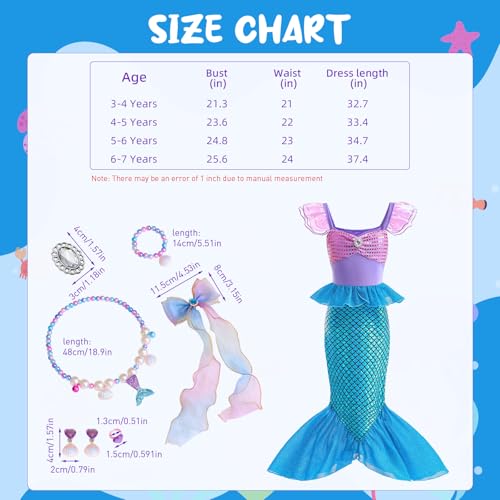 PATPAT® Mermaid Costume Kids,Mermaid Dress for Girls,with Matching Jewelry & Hair Clip Dress kit Princess Costumes Fancy for Christmas Birthday Party and Birthday Party-Purple-6Years-7Years - Image 2