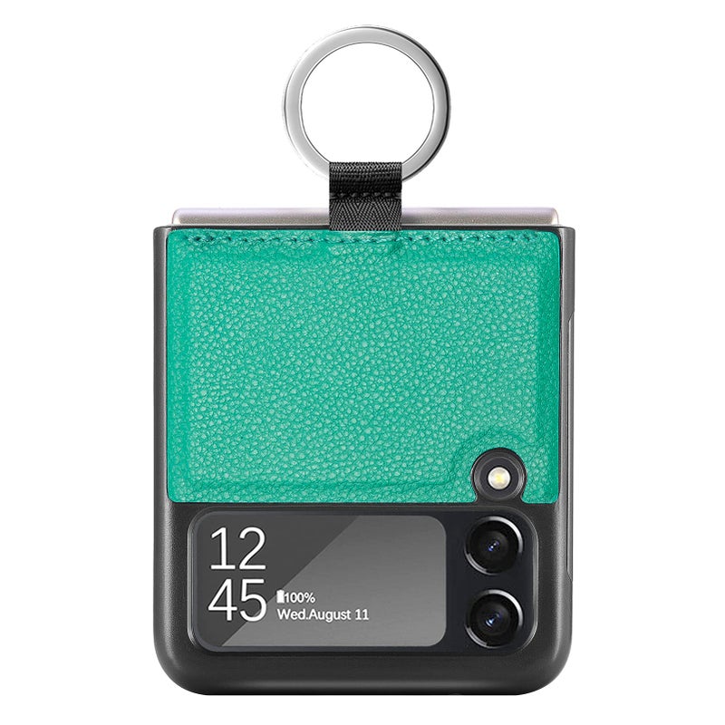 ND Compatible with Samsung Galaxy Z Flip 3 5G Phone Case PU Leather  Hard PC Silicone Cover with Ring Holder Ultra Slim Shockproof Protector NonSlip Matte Phone Cases for Samsung Z Flip 3 Green