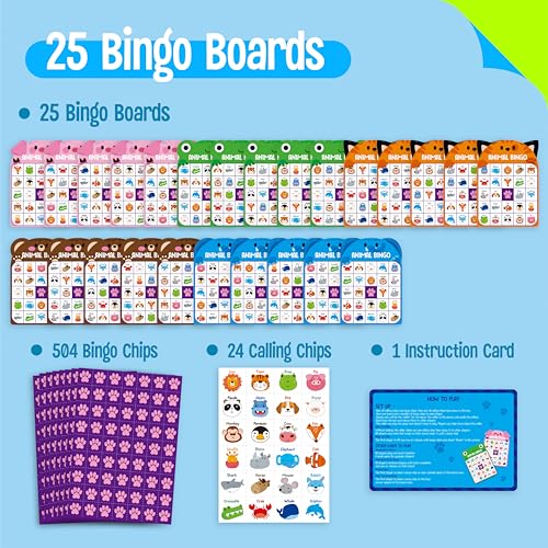SpriteGru Animal Bingo Game 25PCS Bingo Board Game 225 Players Bingo Game Set for Family Friend Kid Adult Fun Group Activity Interesting Party Supplies - Image 5