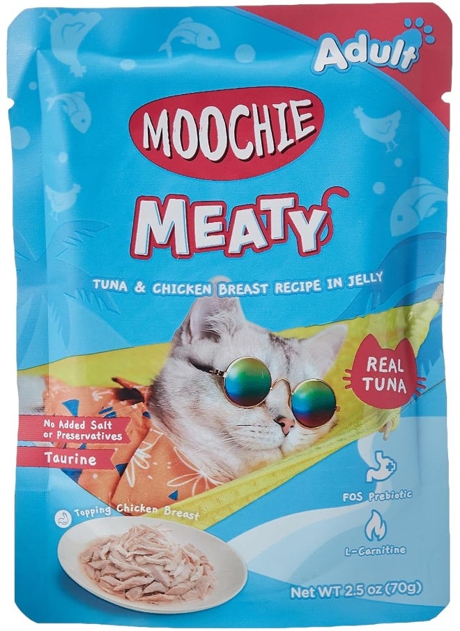 MOOCHIE Cat Food Tuna And Chicken Breast Recipe In Jelly Pouch 70G (12 Pouch)  - Image 1