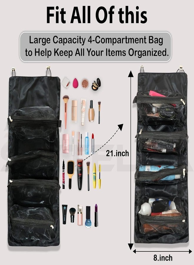 Rabbonix 4 in 1 Makeup Pouch Detachable Toiletry Bag for Travels Cosmetic Organizer for Women | Black | Pack of 01 - Image 5